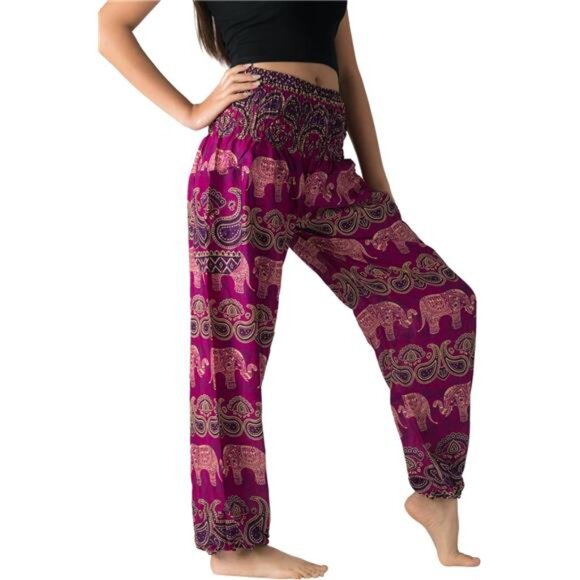 Harem Pants Women Yoga Boho Clothes with Pockets Gypsy Purple - Picture 1 of 5
